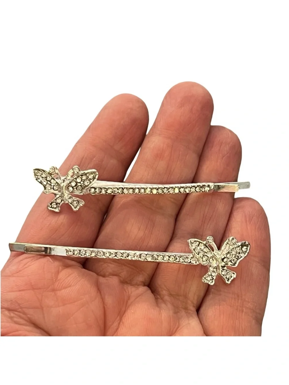 Elegant Silver Clear Crystal Rhinestone Butterfly Clips 3.0”FINAL PRICE DROP